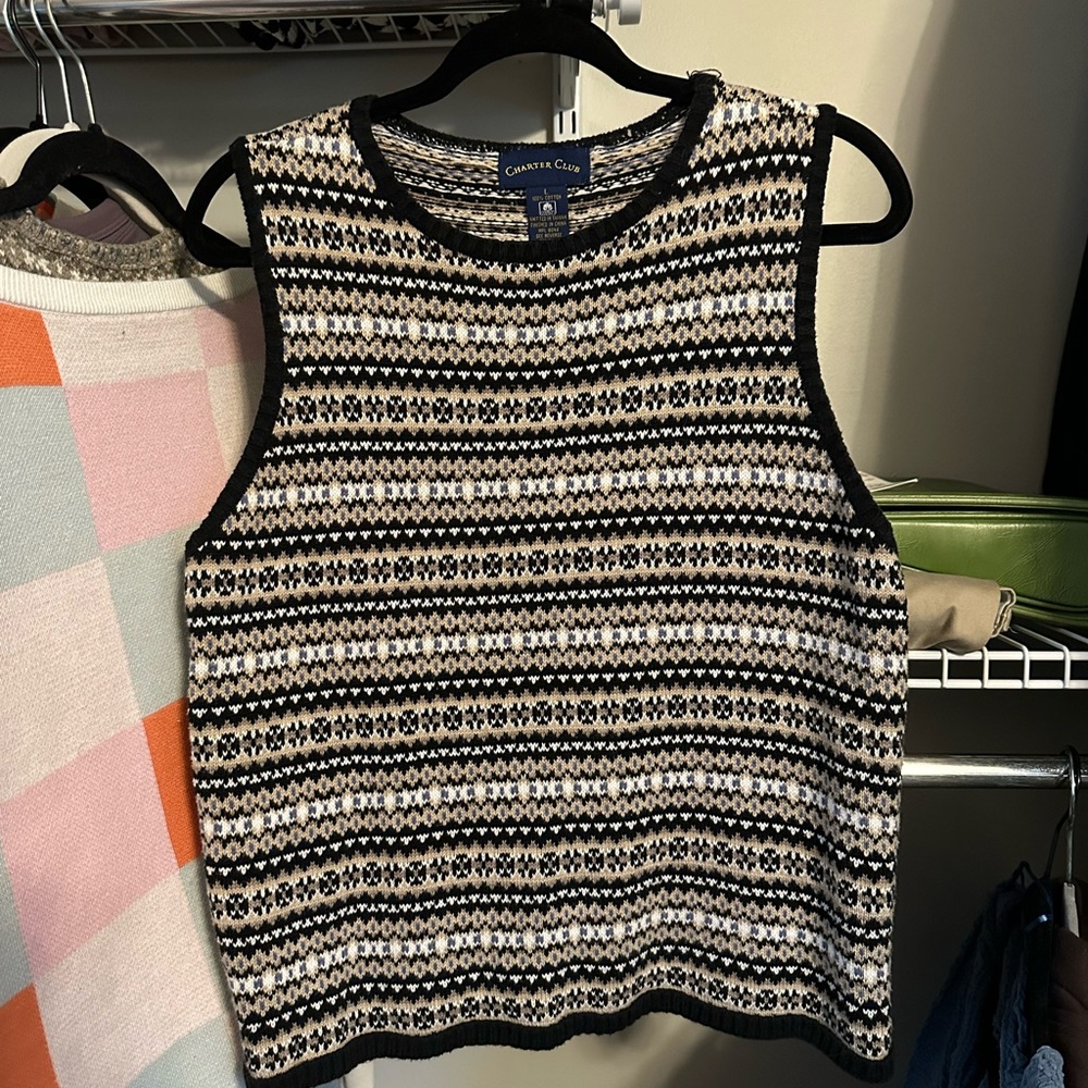 Charter Club Black and White Geometric Tank Top